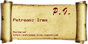 Petreasz Irma névjegykártya